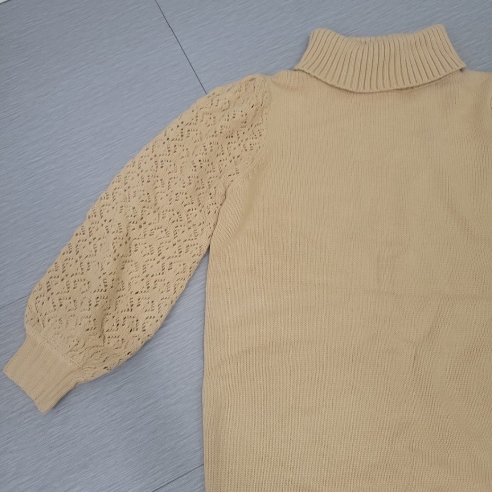 Simplee Knitt Women Turtle Neck Sweater Long Sleeve Size Small Color Tan